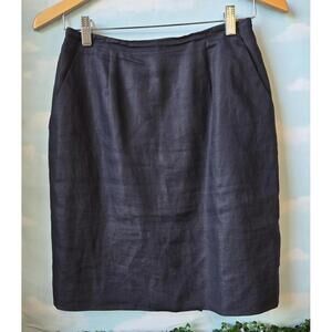 Vintage Navy 100% Linen Skirt * Pockets * Sz 6